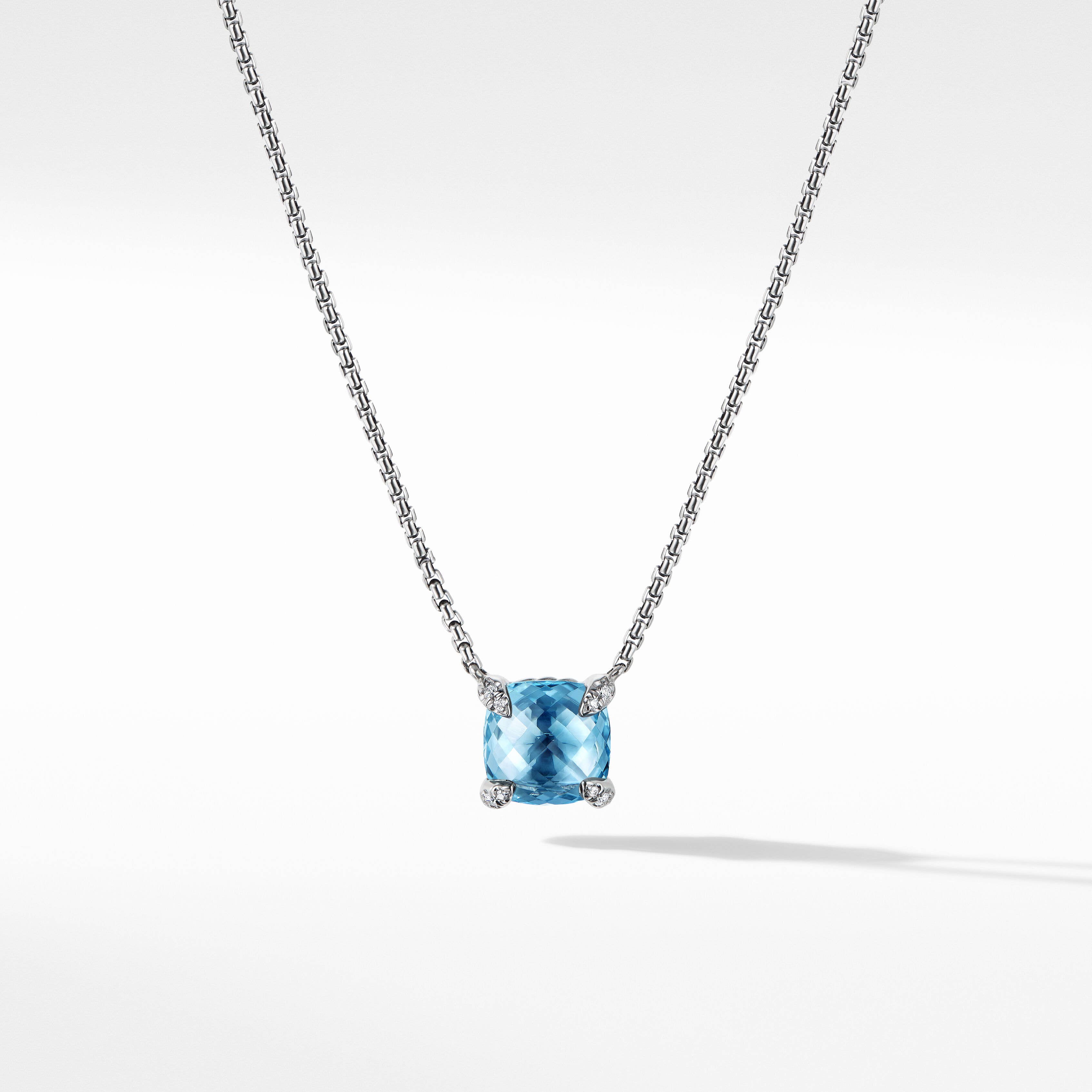 Petite Chatelaine® Pendant Necklace in Sterling Silver with Blue Topaz and Pavé Diamonds