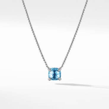 Petite Chatelaine® Pendant Necklace with Blue Topaz and Pavé Diamonds