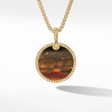 Limited DY Elements® Disc Pendant in 18K Yellow Gold with Marra Momba Tiger's Eye and Pavé Yellow Sapphires