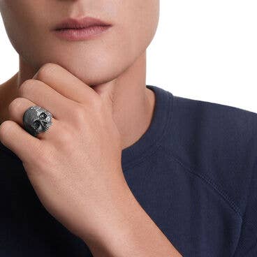 Waves Skull Ring in Sterling Silver with Pavé Black Diamonds