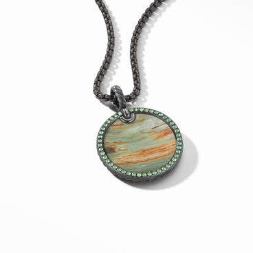 Limited DY Elements® Disc Pendant in Blackened Silver with Bogwood and Pavé Tsavorites