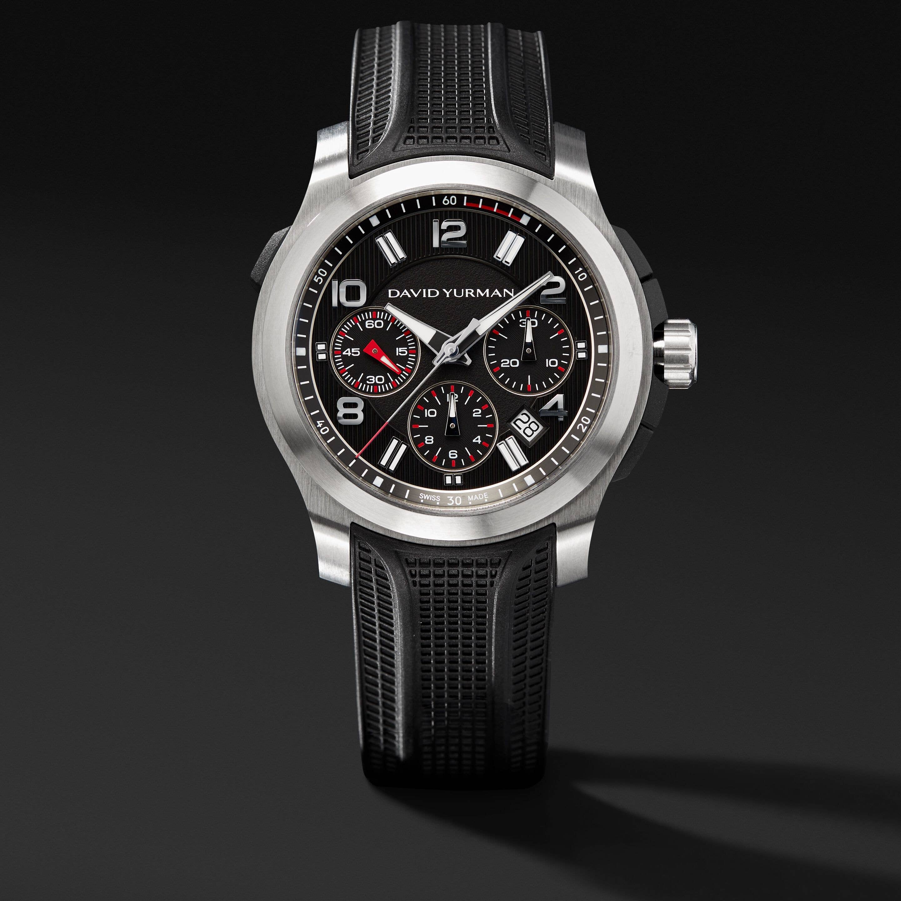 Revolution Stainless Steel Chronograph Watch with Black Rubber Strap