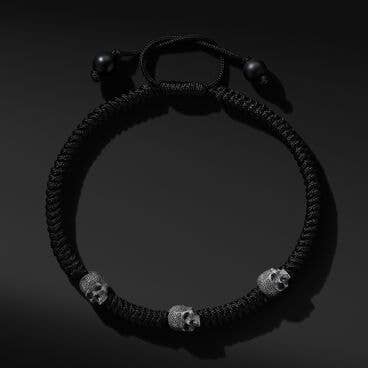 Memento Mori Skull Station Woven Bracelet with Black Nylon and Black Onyx