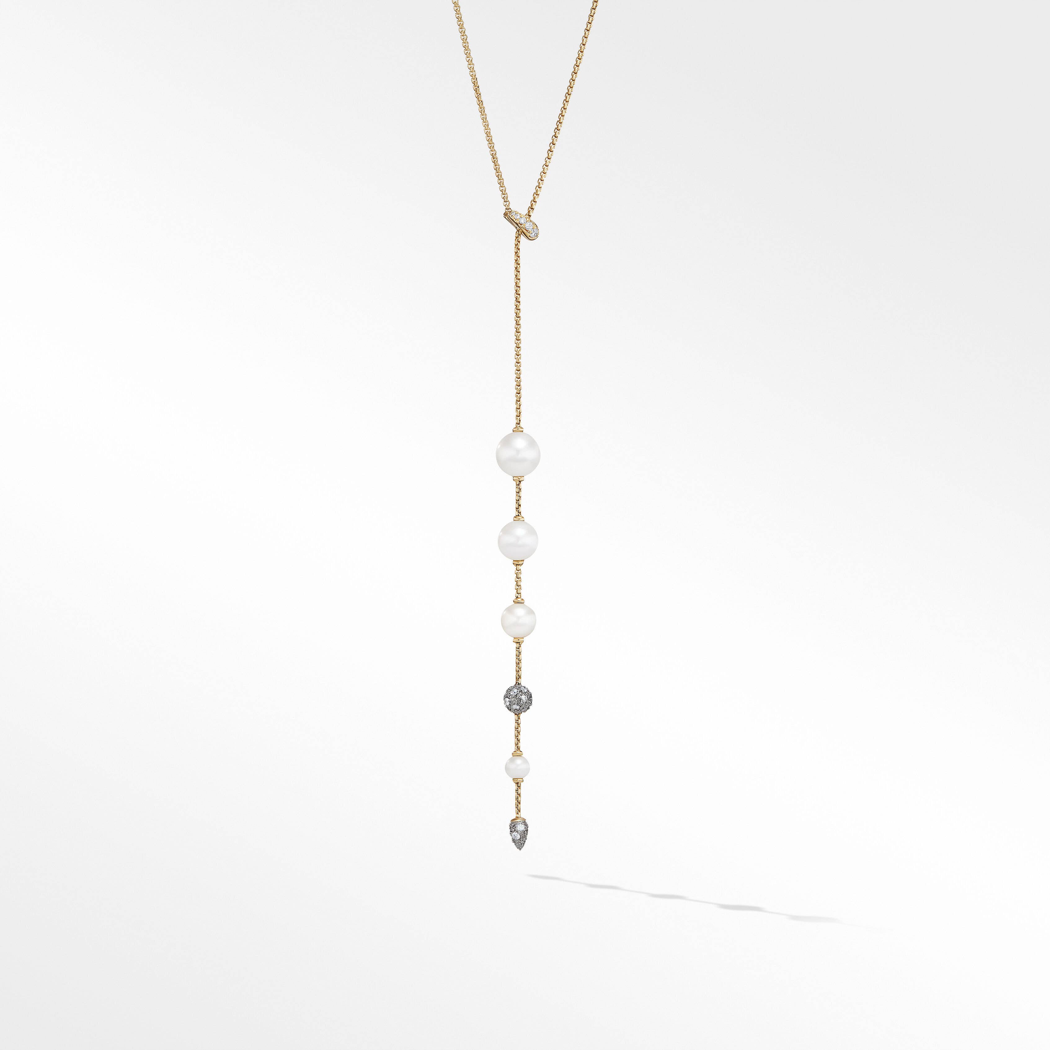 Pearl and Pavé Y Necklace in 18K Yellow Gold