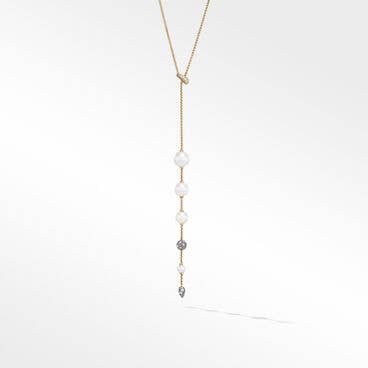 Pearl and Pavé Y Necklace in 18K Yellow Gold