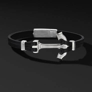 Maritime® Anchor Black Leather Bracelet