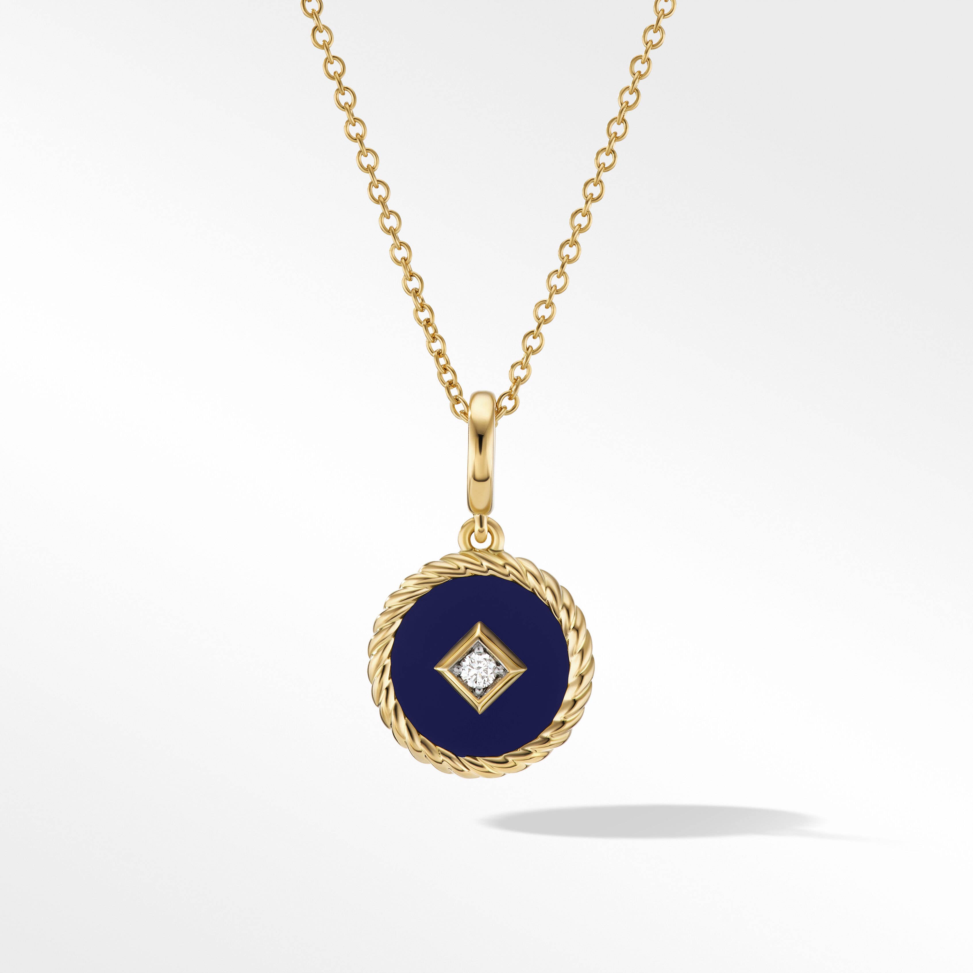 Cable Collectibles® Navy Enamel Charm Necklace in 18K Yellow Gold with Center Diamond