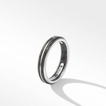 Forged Carbon Band Ring in 18K White Gold with Center Black Diamond