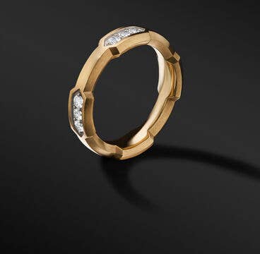 Hex Station Band Ring in 18K Yellow Gold with Pavé Diamonds