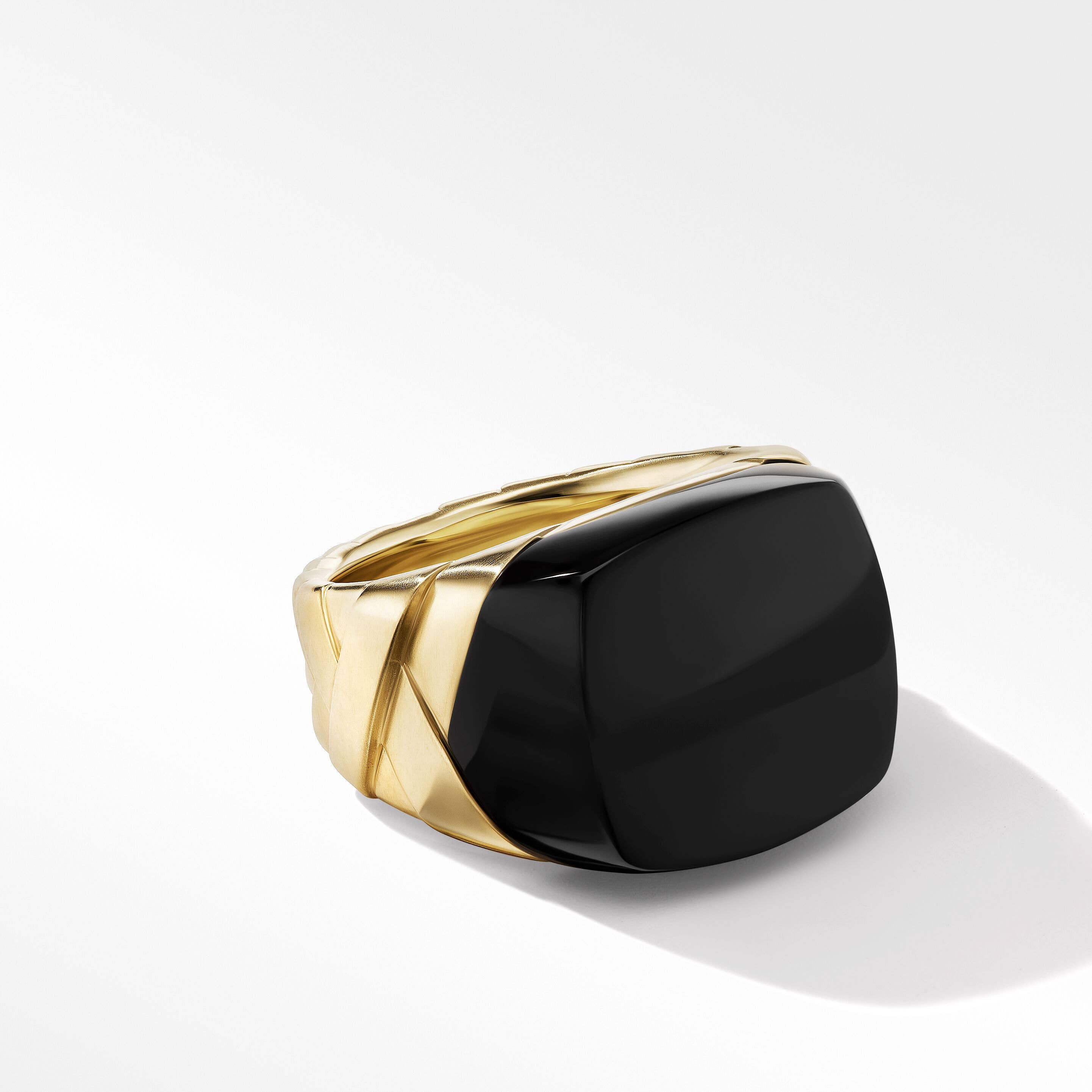 Cairo Mummy Wrap Signet Ring in 18K Yellow Gold with Black Onyx