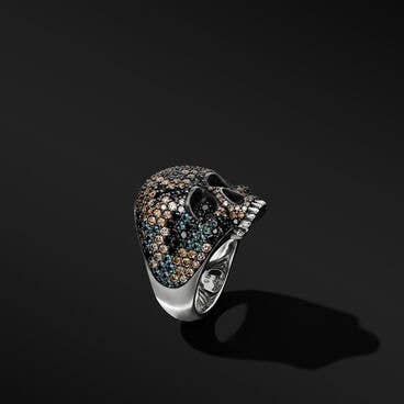 Memento Mori Skull Ring with Pavé Black Diamonds and Cognac Diamonds