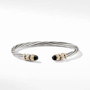 Helena Bracelet in Sterling Silver with Black Onyx, 18K Yellow Gold and Pavé Diamonds
