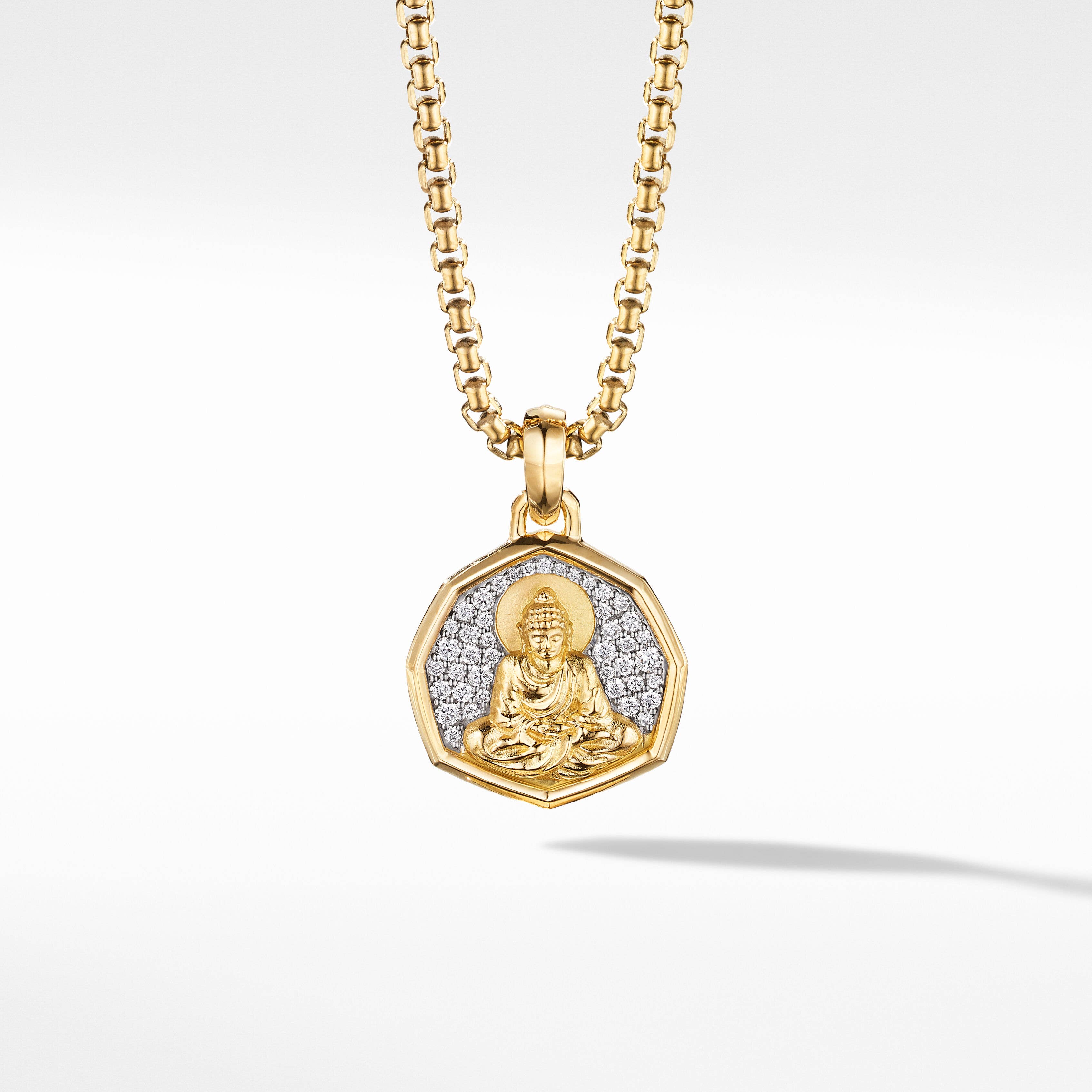 Buddha Amulet in 18K Yellow Gold with Pavé Diamonds