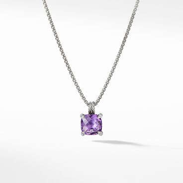 Chatelaine® Pendant Necklace in Sterling Silver with Amethyst and Pavé Diamonds