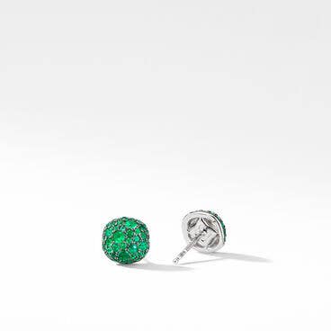 Cushion Stud Earrings in 18K White Gold with Pavé with Emeralds