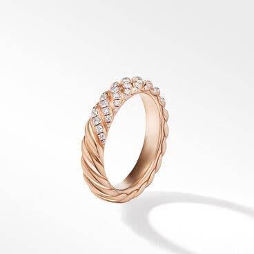 Sculpted Cable Band Ring in 18K Rose Gold with Diamonds