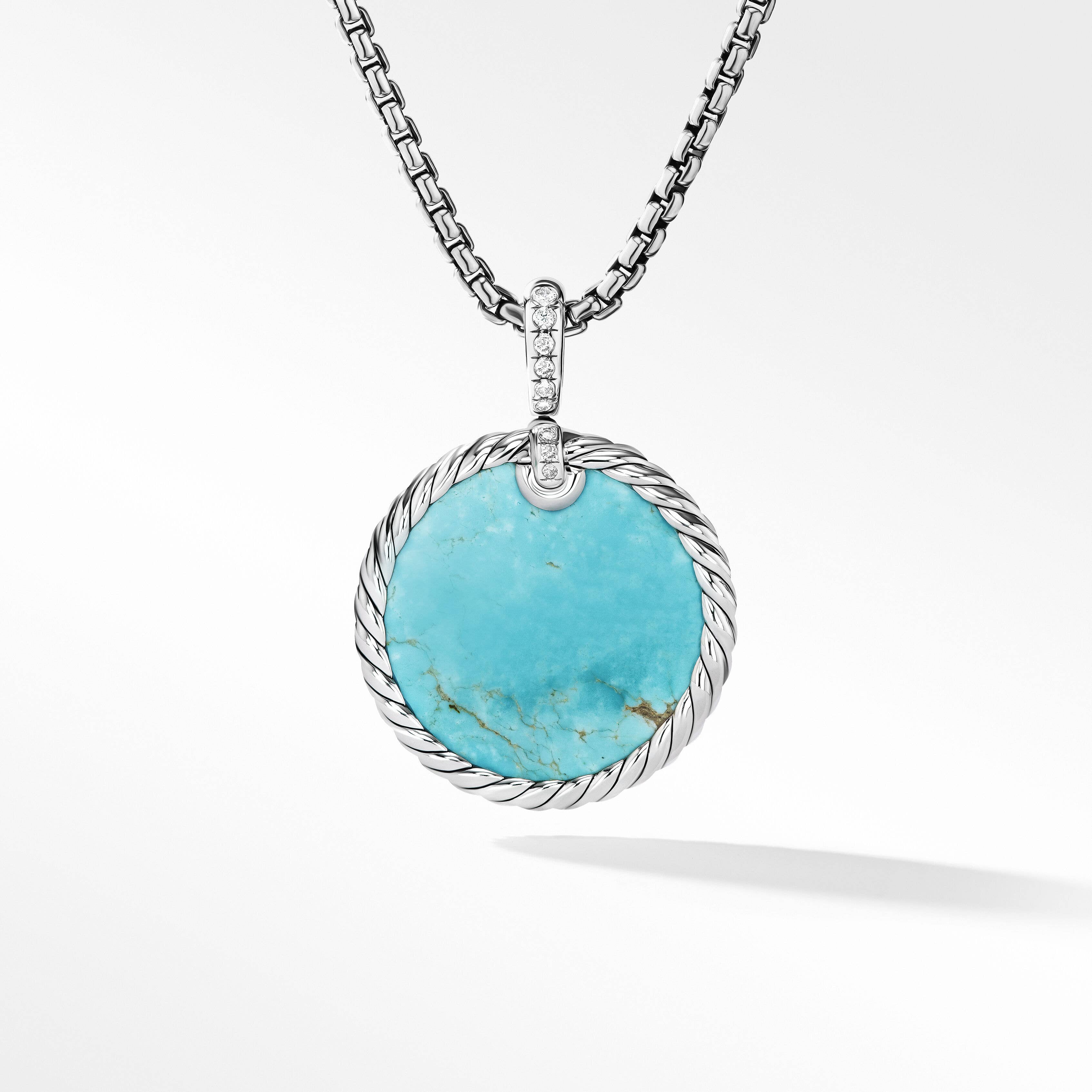 DY Elements® Disc Pendant in Sterling Silver with Turquoise Reversible to Mother of Pearl and Pavé Diamonds