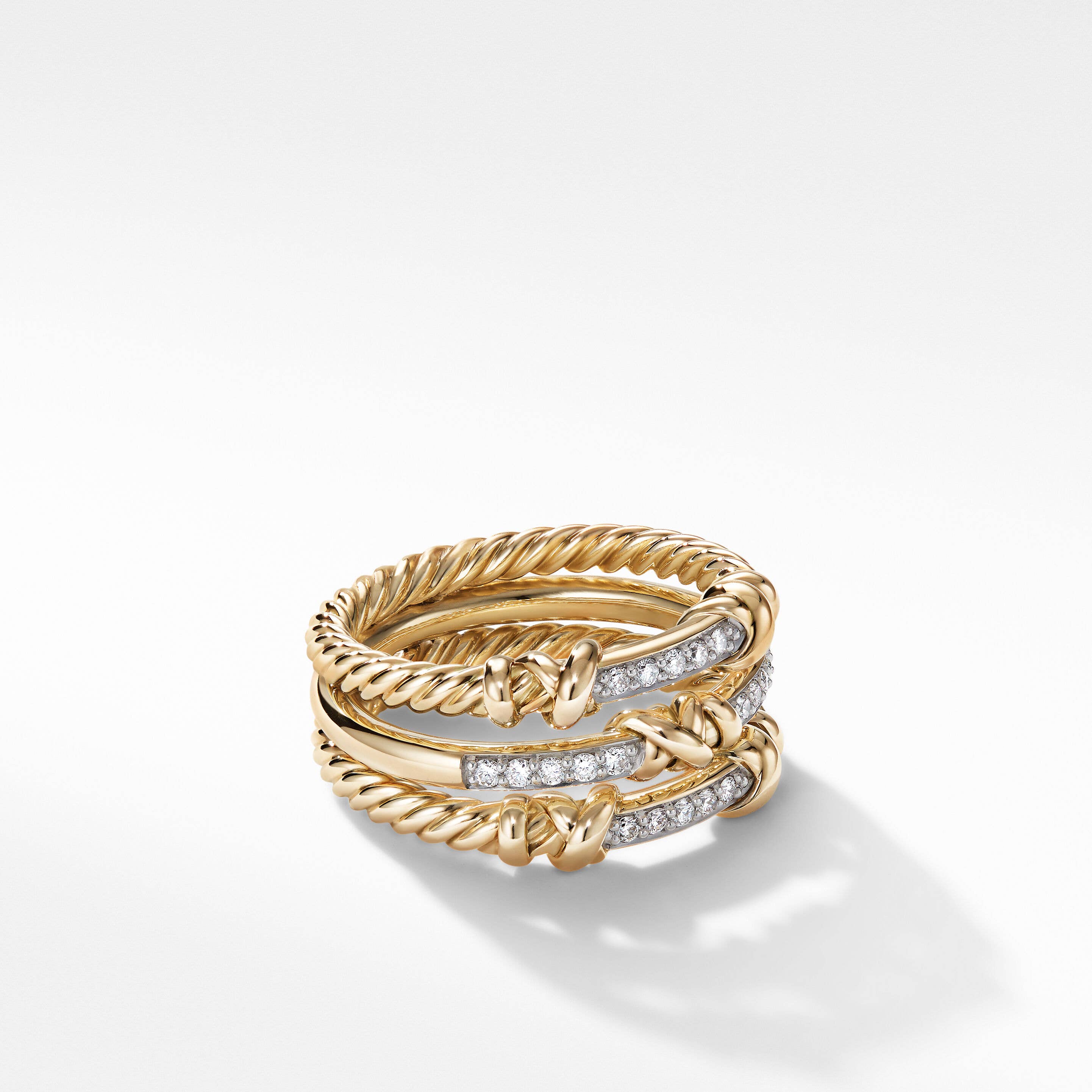 Petite Helena Wrap Three Row Ring in 18K Yellow Gold with Pavé Diamonds