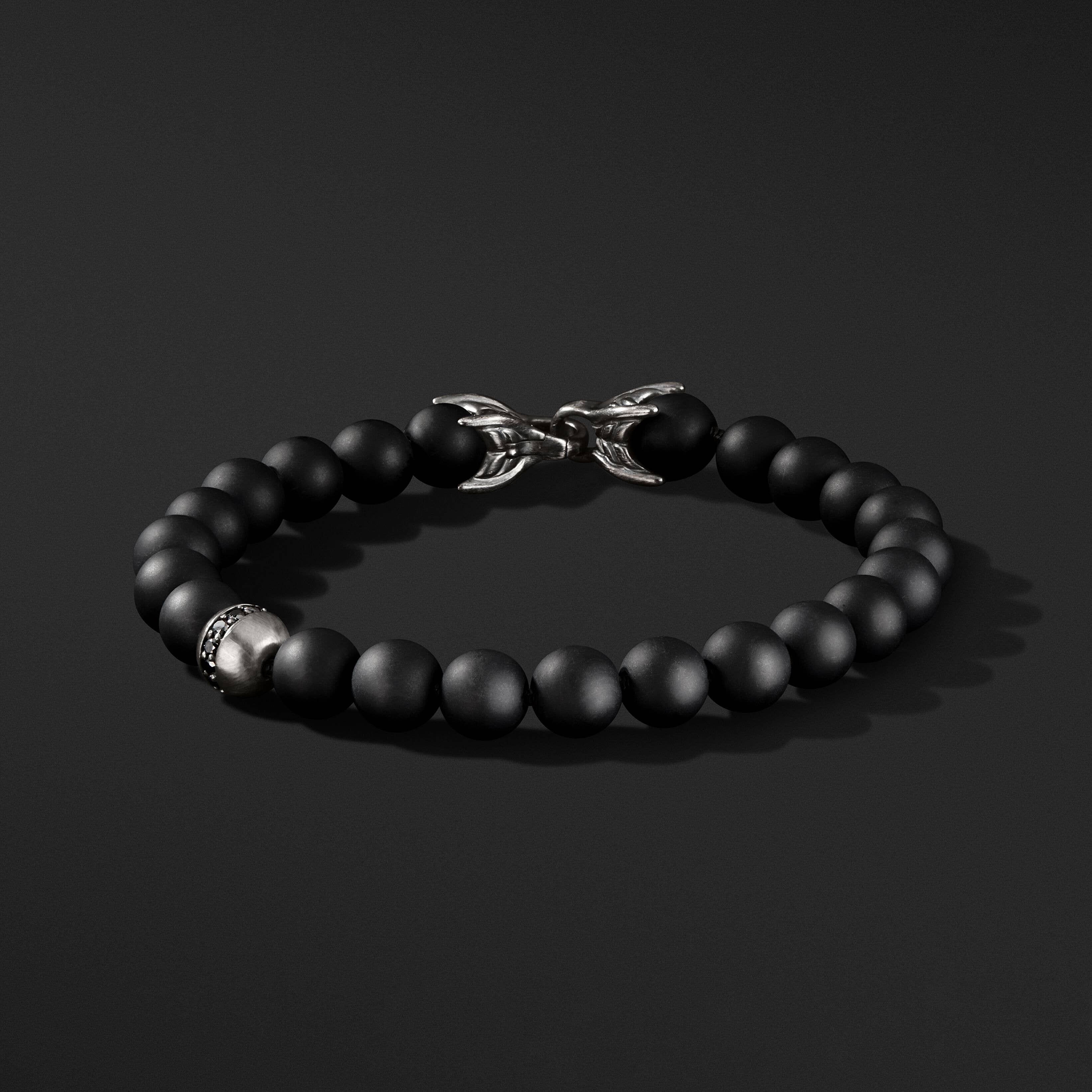 Spiritual Beads Bracelet in Sterling Silver with Black Onyx and Pavé Black Diamond Accent