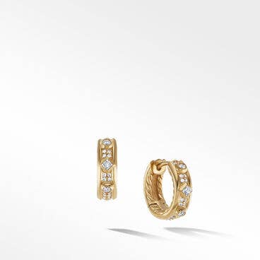 Modern Renaissance Huggie Hoop Earrings in 18K Yellow Gold with Full Pavé Diamonds