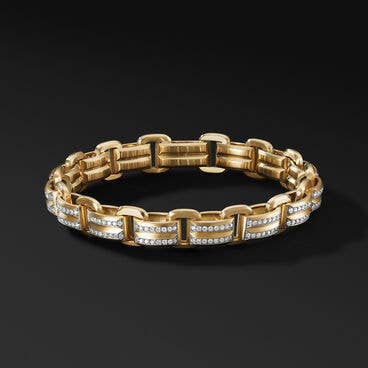 Deco Beveled Link Bracelet in 18K Yellow Gold with Pavé Diamonds