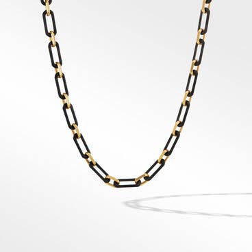 Elongated Open Chain Link Necklace with Black Titanium and 18K Yellow Gold