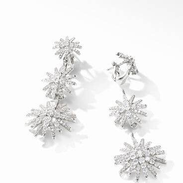 Starburst Triple Drop Earrings in 18K White Gold with Full Pavé Diamonds
