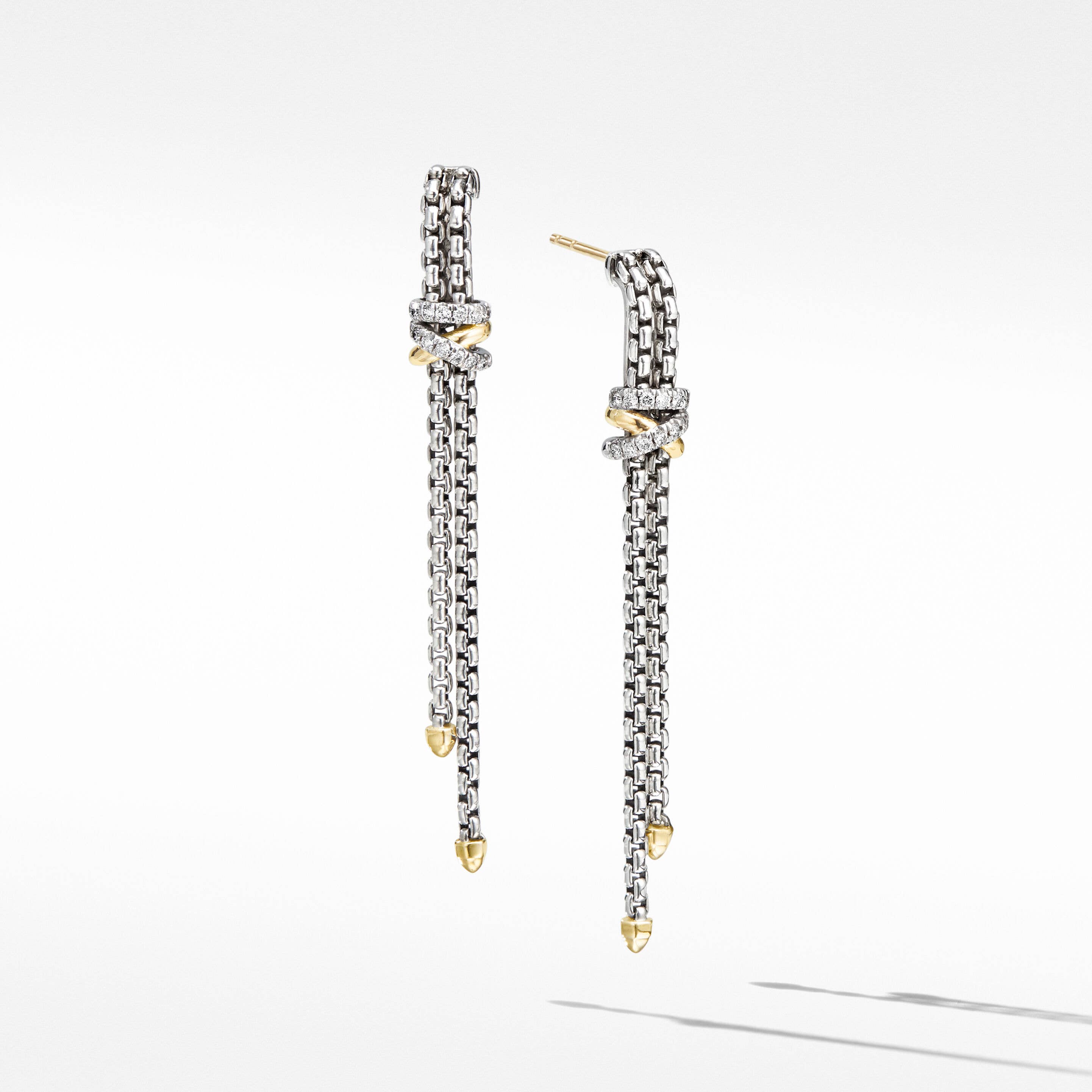 Helena Chain Drop Earrings with 18K Yellow Gold and Pavé Diamonds