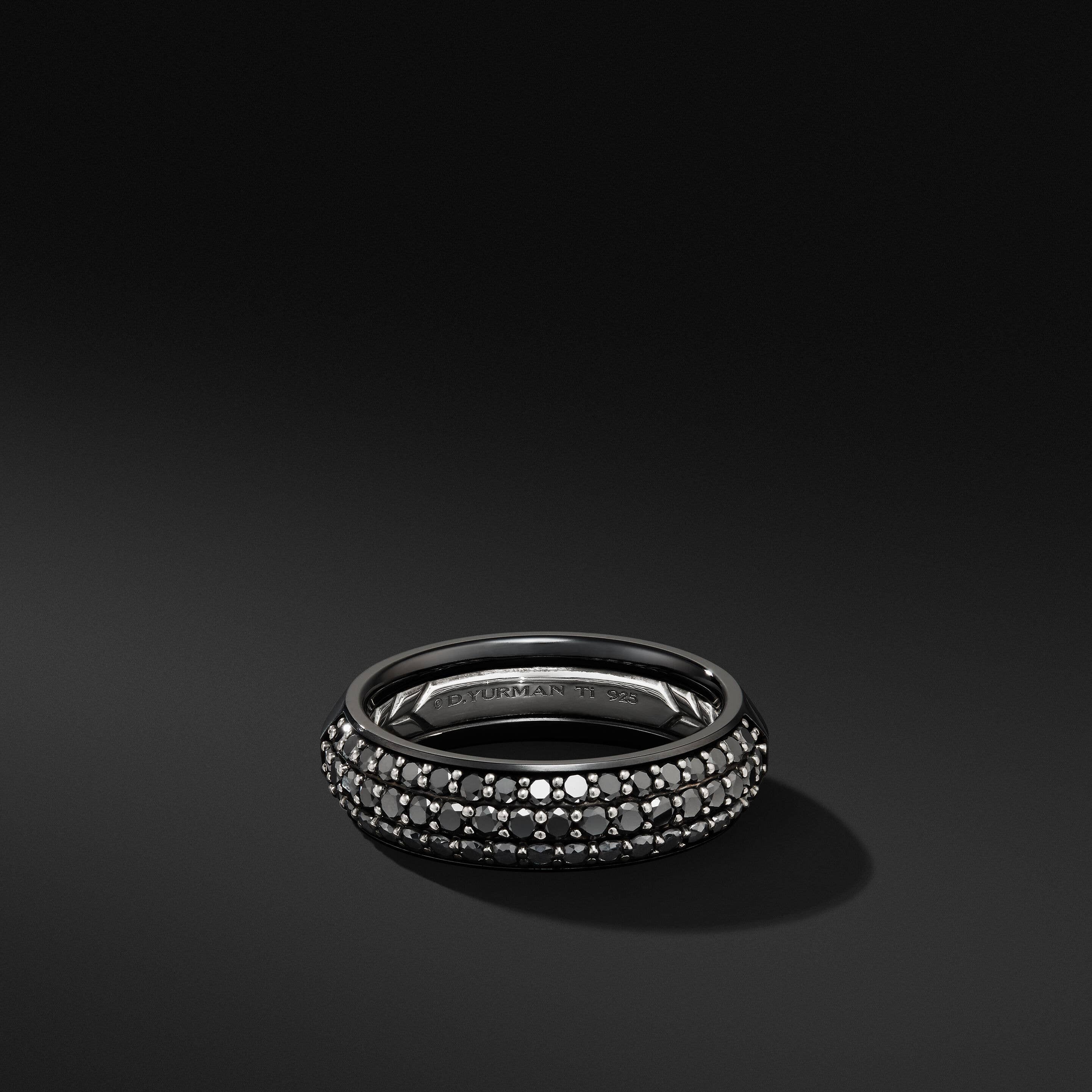 Beveled Band Ring with Black Titanium and Half Pavé Black Diamonds