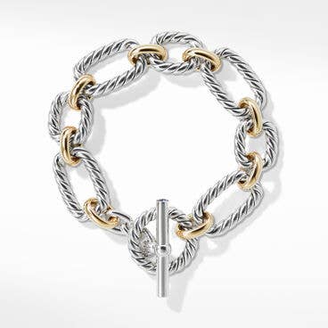 Cushion Link Chain Bracelet in Sterling Silver with 18K Yellow Gold and Blue Sapphires