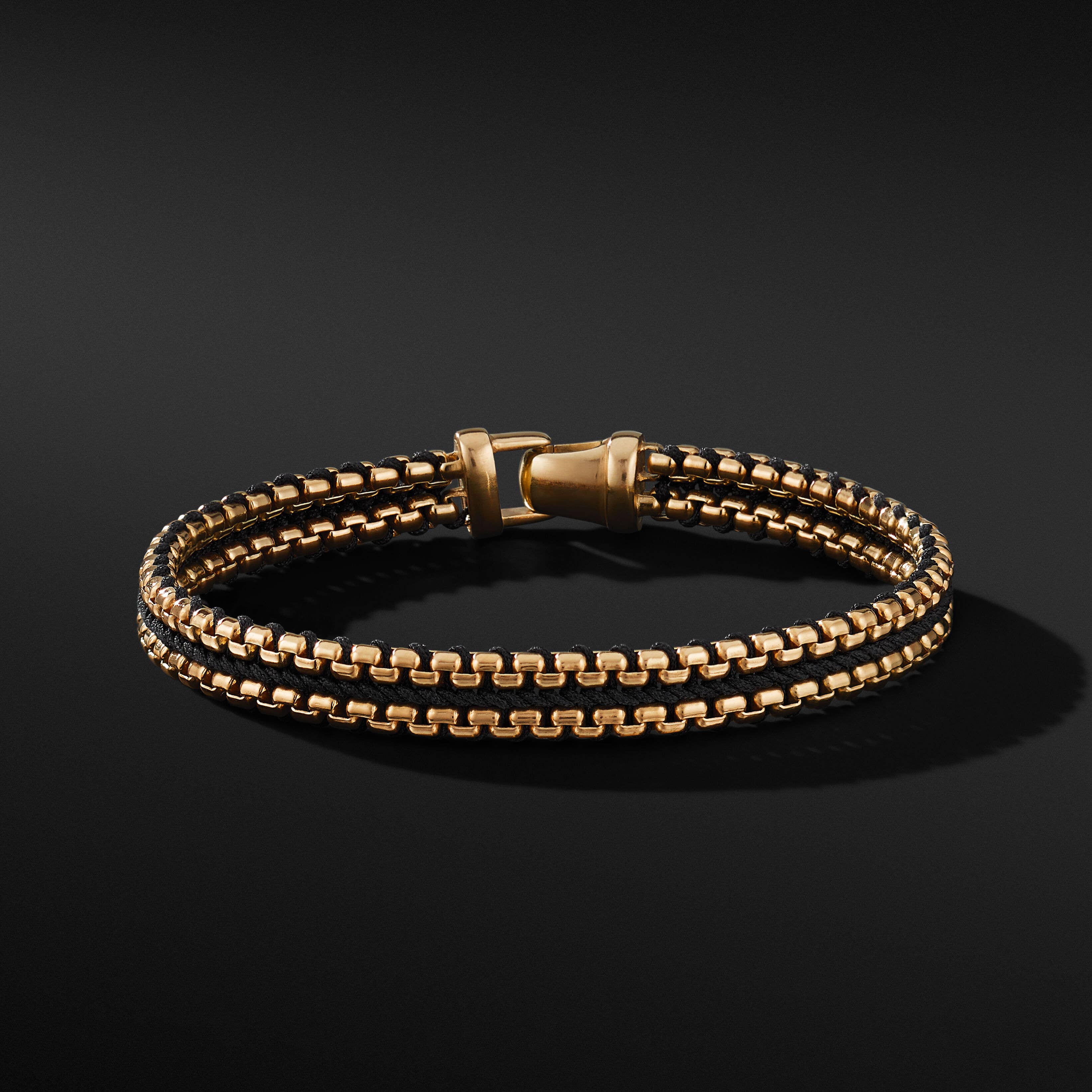 Woven Box Chain Bracelet with Black Nylon and 18K Yellow Gold