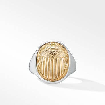 Petrvs® Scarab Signet Ring in Sterling Silver with 18K Yellow Gold