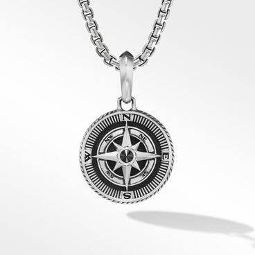 Maritime® Compass Amulet in Sterling Silver with Center Black Diamond