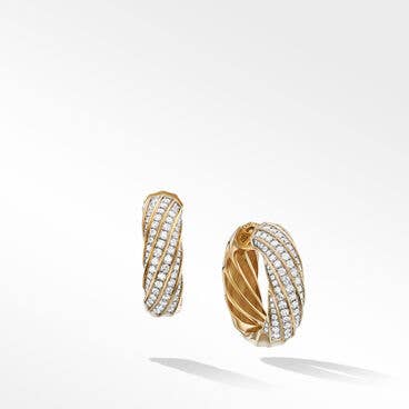 Cable Edge Hoop Earrings in Recycled 18K Yellow Gold with Diamonds, 28.9mm