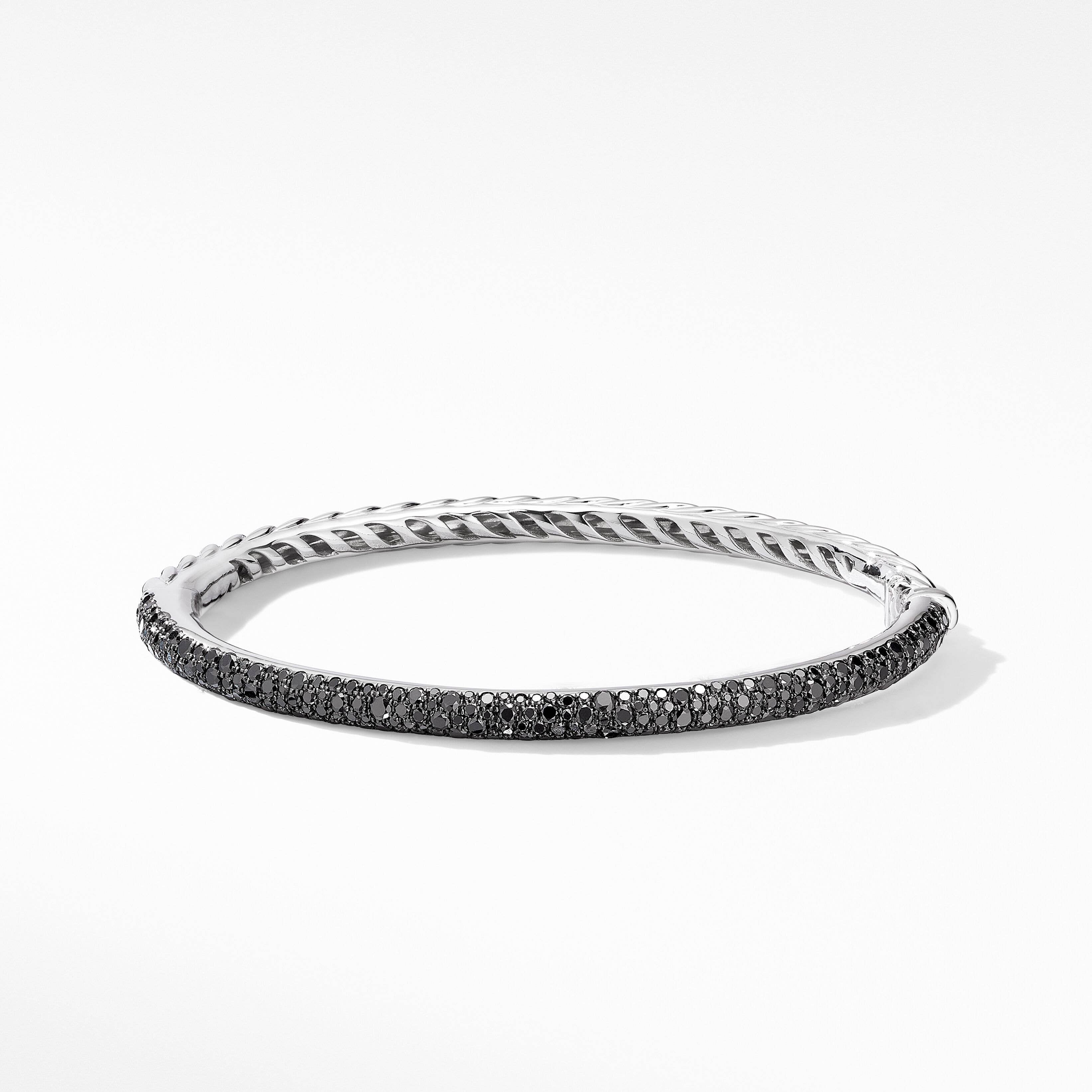 Cable Bangle Bracelet in 18K White Gold with Pavé Black Diamonds