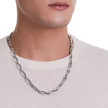 Elongated Open Chain Link Necklace in Sterling Silver