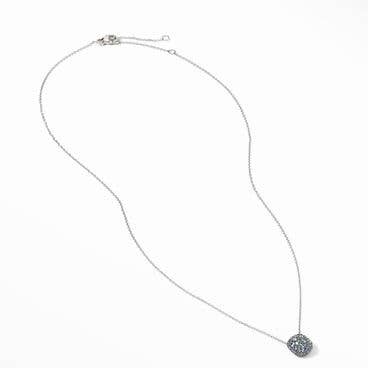 Cushion Stud Pendant Necklace in 18K White Gold with Pavé Color Change Garnet