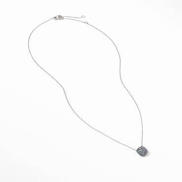Cushion Stud Pendant Necklace in 18K White Gold with Pavé Color Change Garnet