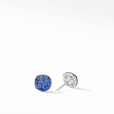 Cushion Stud Earrings in 18K White Gold with Pavé with Sapphires