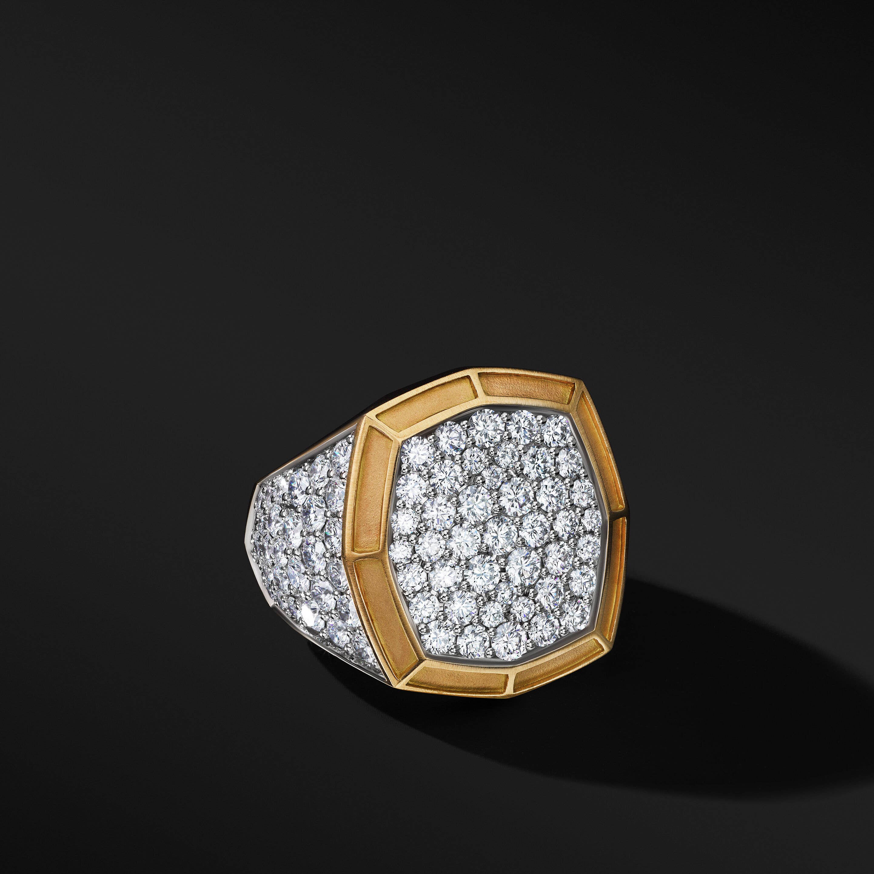 Streamline® Signet Ring in 18K Yellow Gold with Pavé Diamonds