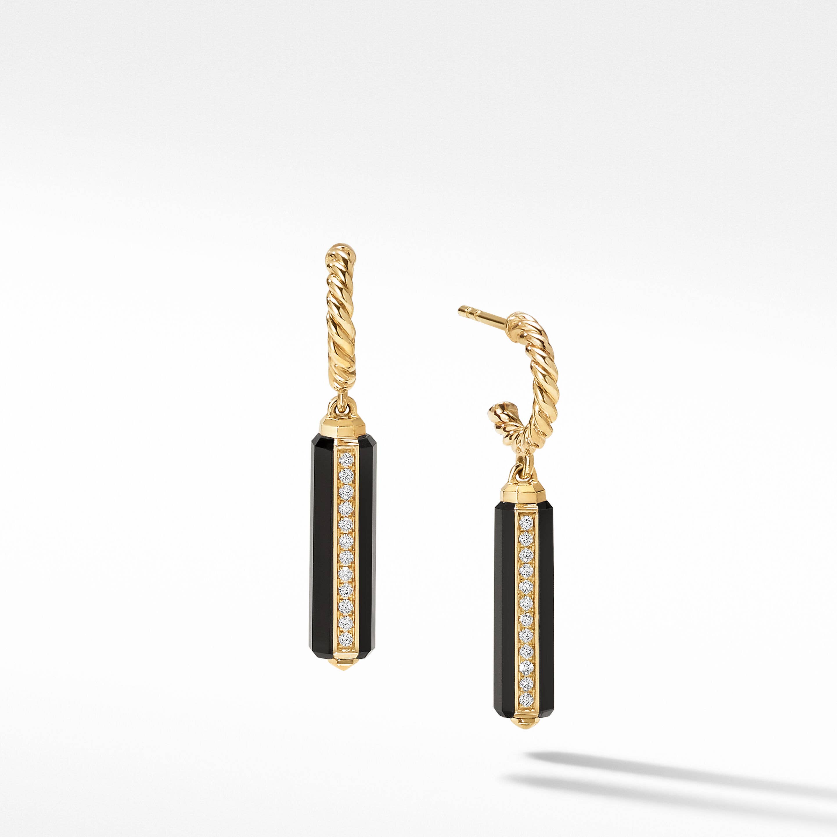 Lexington Drop Earrings in 18K Yellow Gold with Black Onyx and Pavé Diamonds
