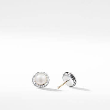Albion® Pearl Stud Earrings in Sterling Silver with Pavé Diamonds