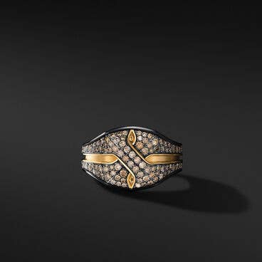 Armory® Signet Ring in Black Titanium with 18K Yellow Gold and Pavé Cognac Diamonds