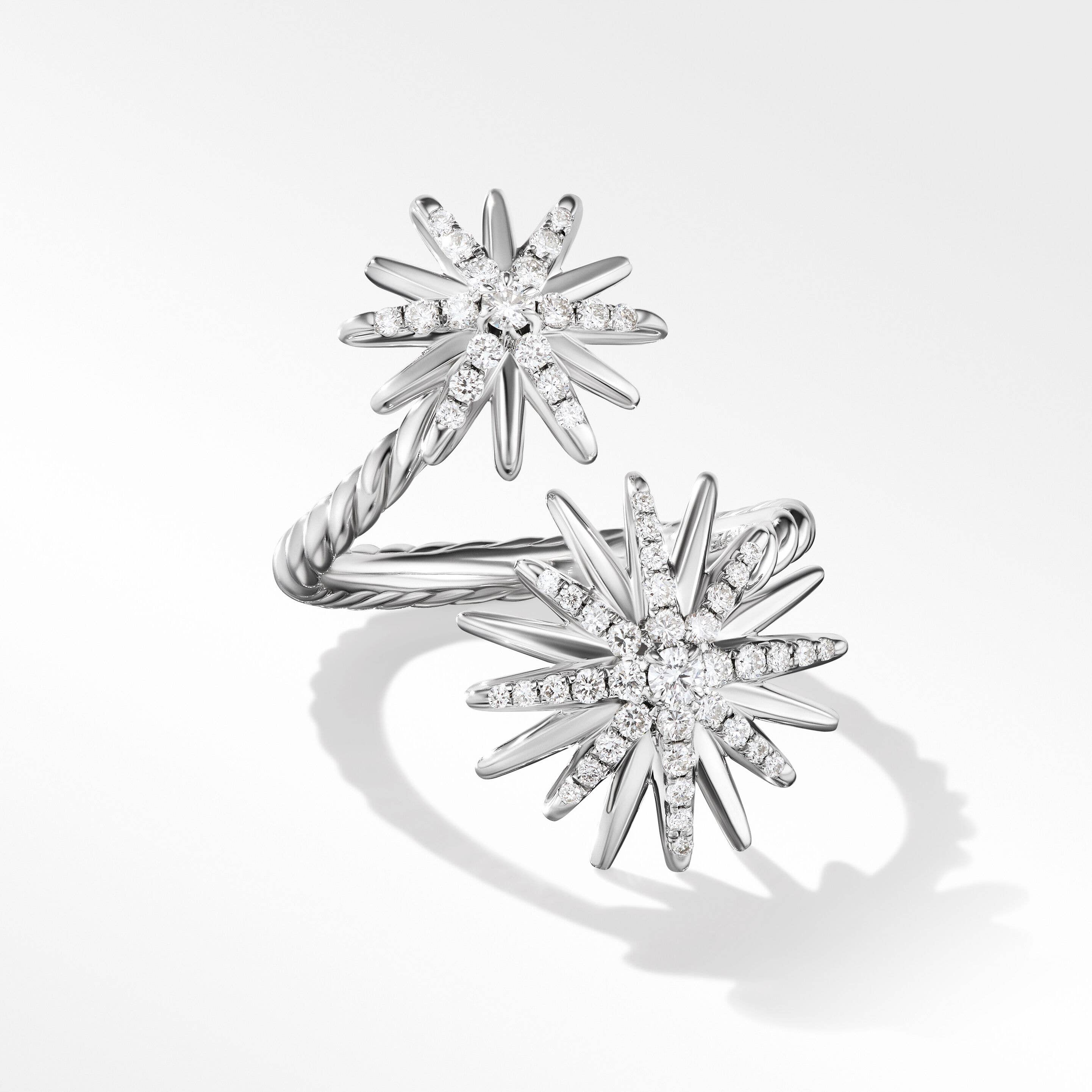 Starburst Bypass Ring in Sterling Silver with Pavé Diamonds