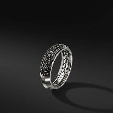 Beveled Band Ring with Grey Titanium and Half Pavé Black Diamonds
