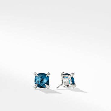 Chatelaine® Stud Earrings in Sterling Silver with Hampton Blue Topaz and Pavé Diamonds