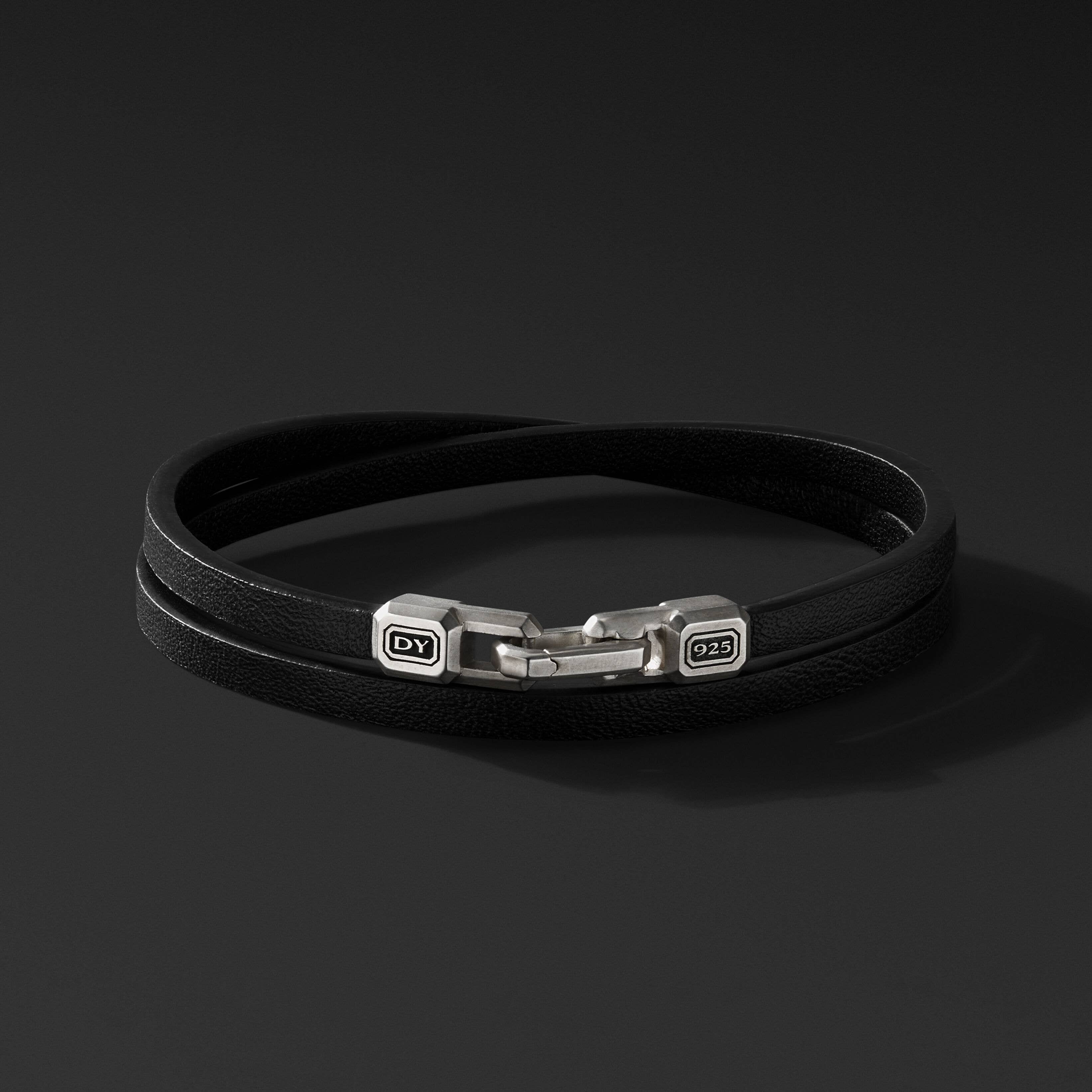 Streamline® Double Wrap Black Leather Bracelet