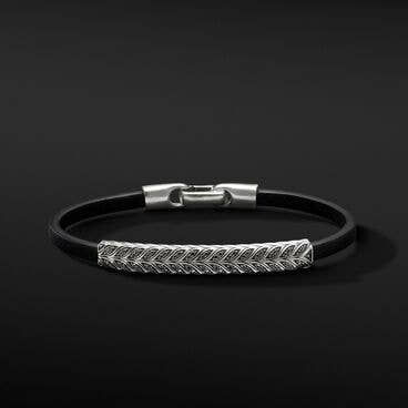 Chevron ID Black Leather Bracelet with Pavé Black Diamonds