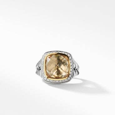Albion® Ring with Champagne Citrine, Pavé Diamonds and 18K Yellow Gold