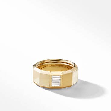 Faceted Band Ring in 18K Yellow Gold with Center Diamond